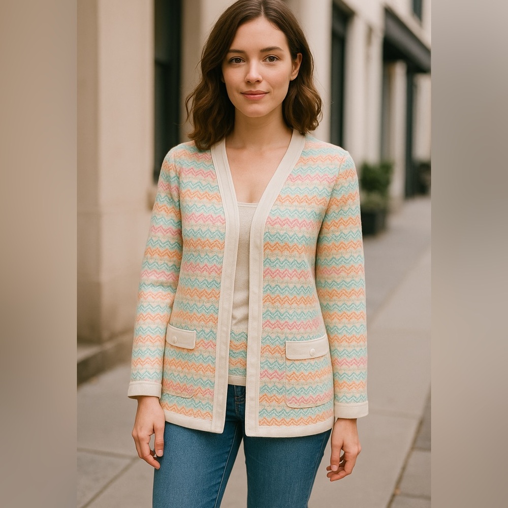 Mid-Century pastel, zigzag, chevron cardigan